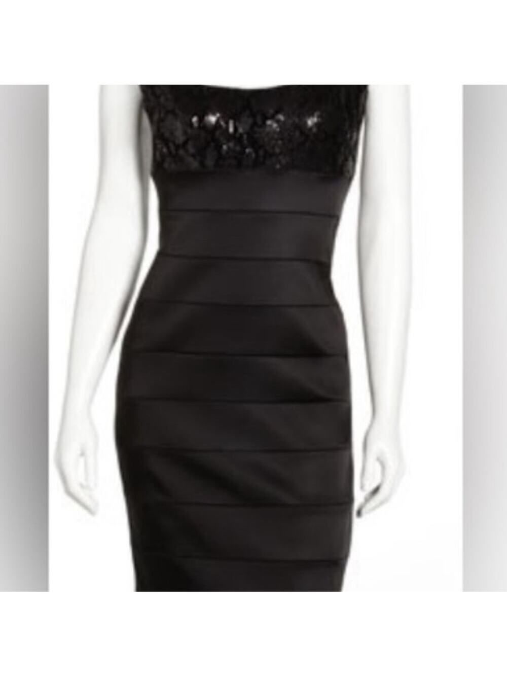 JAX Black Sequin Bodice Satin Cocktail Dress, Women's size 8